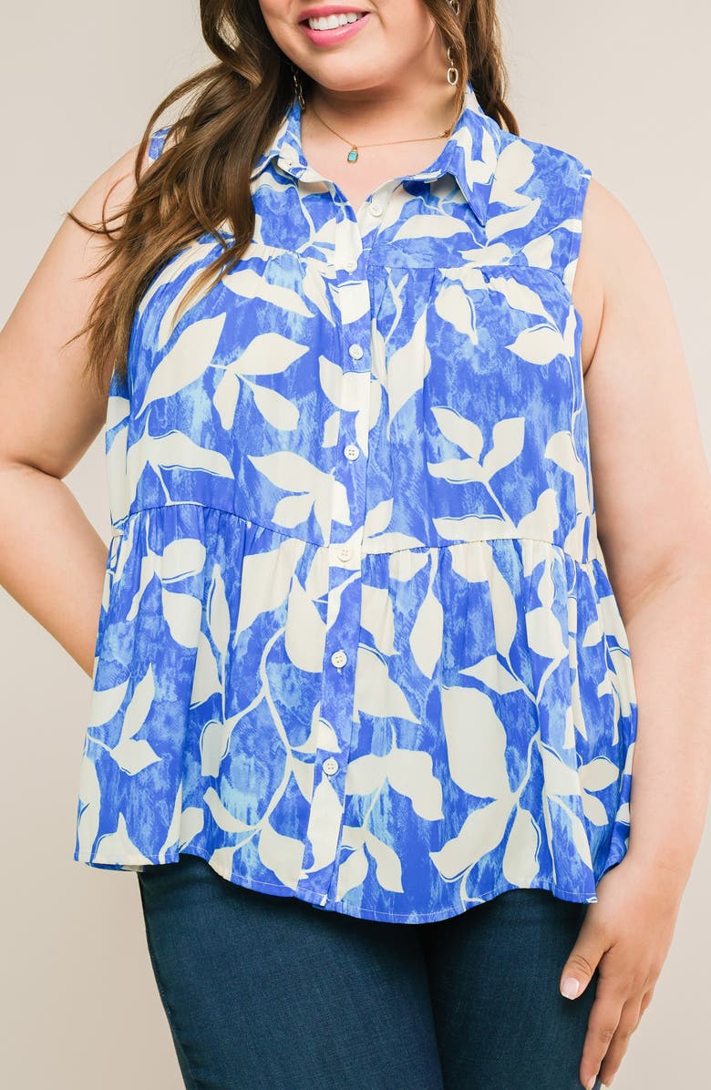 FLYING TOMATO Button Front Sleeveless Top, Alternate, color, Blue