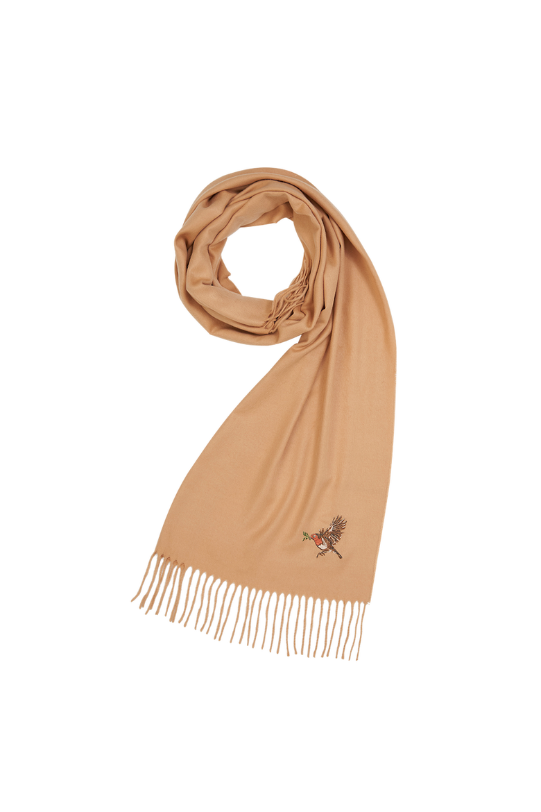 Robin Embroidered Cosy Camel Scarf, Main, color, Tan