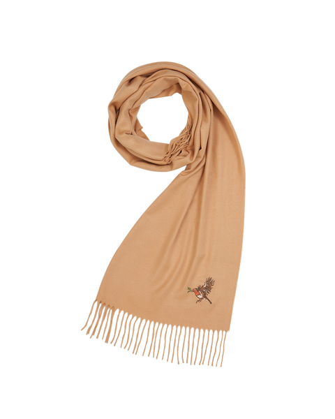 Robin Embroidered Cosy Camel Scarf