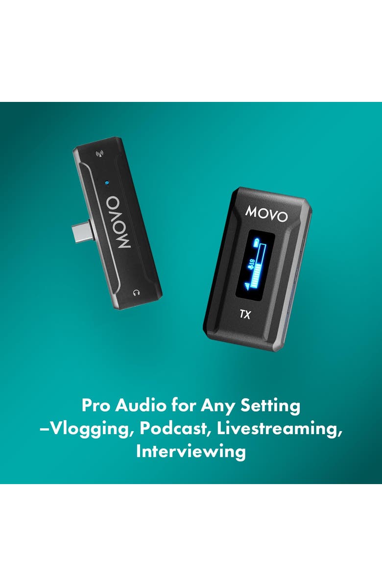 MOVO WMX-2-C USB-C Wireless Lavalier Microphone for iPhone 15/Android/USB C Devices with WMX-HM Handheld Adapter, Alternate, color, Black