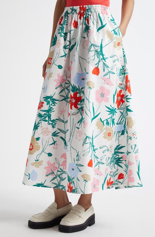Marimekko Buklee Perenna Stretch Cotton Poplin Maxi Skirt In White, Green, Red, Brown