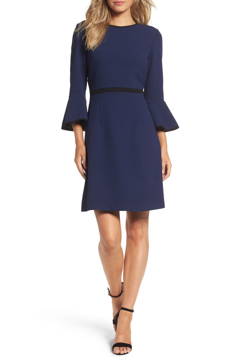 Eliza J Eliza Piped Trim Bell Sleeve Fit & Flare Dress, Main, color, 