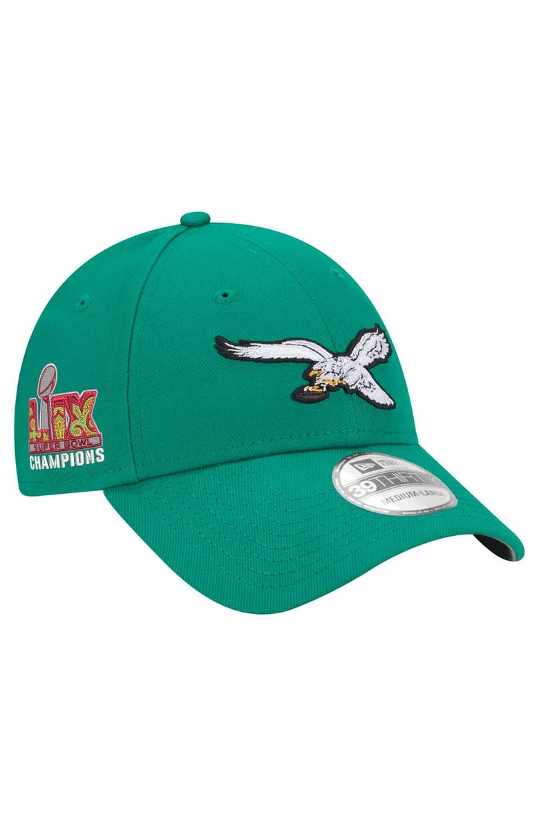 New Era Men's New Era Kelly Green Philadelphia Eagles Super Bowl LIX Champions Historic Side Patch 39THIRTY Flex Hat, Alternate, color, 