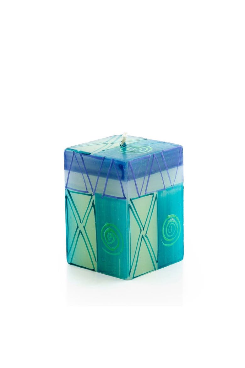 Blue & Green Painted Cube Candle, Main, color, Blue - 2x2x3