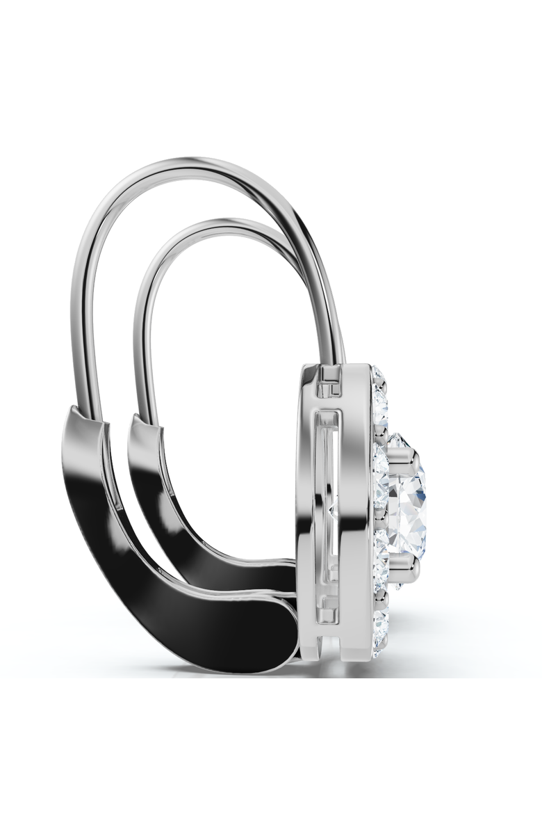 1.90Ct Halo Diamond Studs With Lever Backs Lab Grown Hoops Small 1/2" Tall, Alternate, color, Silver