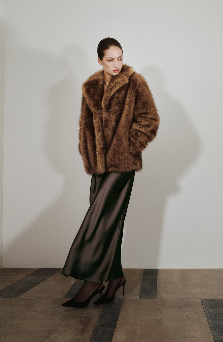 MANGO Faux Fur Coat, Alternate, color, Beige
