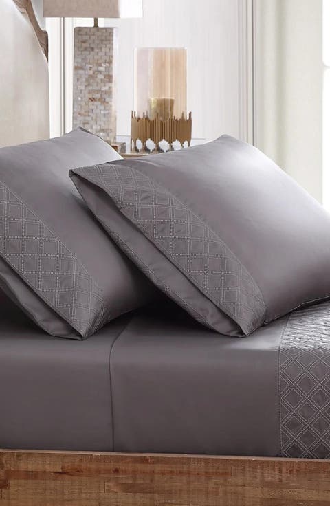 500 Thread Count 100% Certified Egyptian Cotton Sateen Embroidered Hira Sheet Set