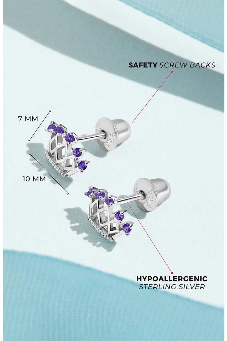 5 Point Cubic Zirconia Crown Earrings, Alternate, color, Purple
