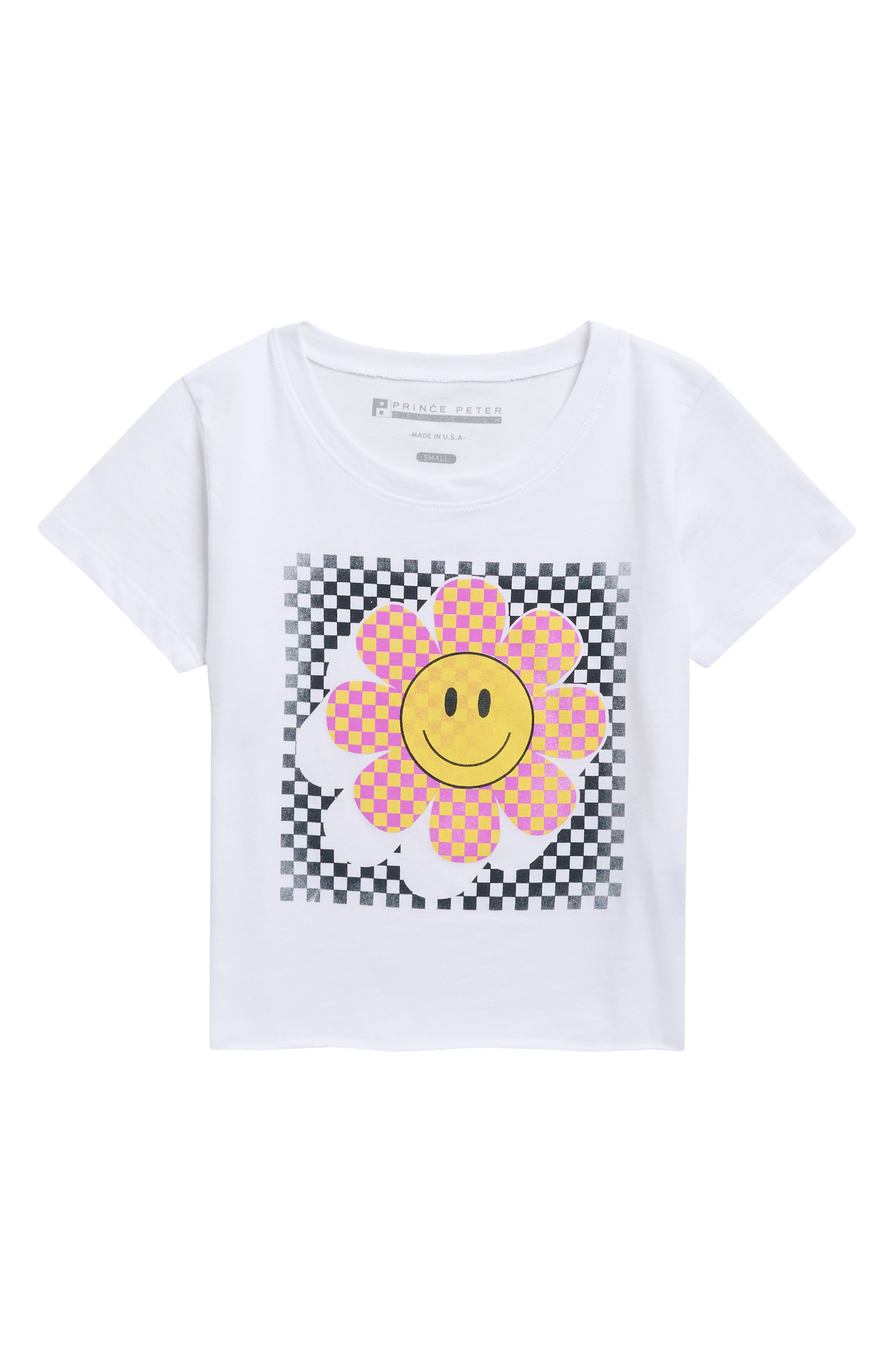 Kids' Check Flower Oversize Cotton Graphic T-Shirt