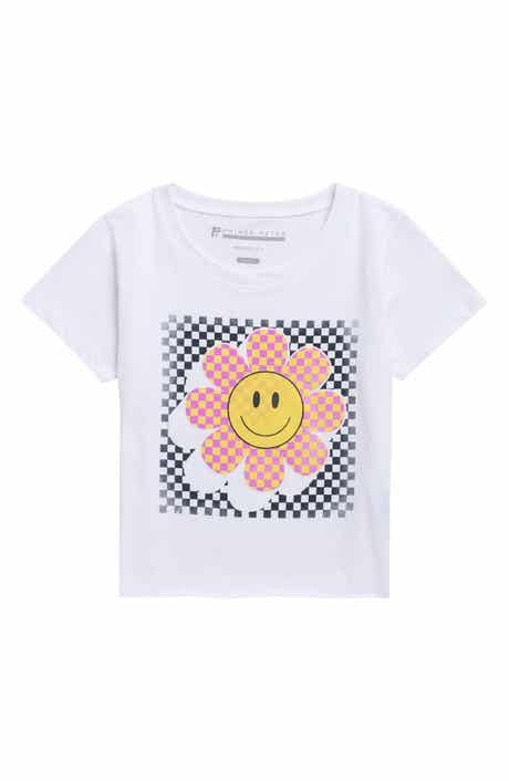 Kids' Check Flower Oversize Cotton Graphic T-Shirt