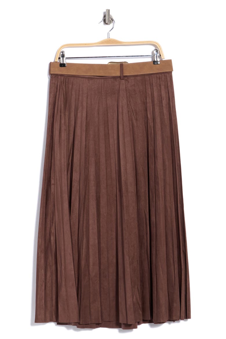 Pleated Faux Suede Skirt, Alternate, color, CHOCOLATE