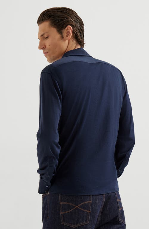 Brunello Cucinelli Patterned-jacquard Long-sleeve Shirt In Blue