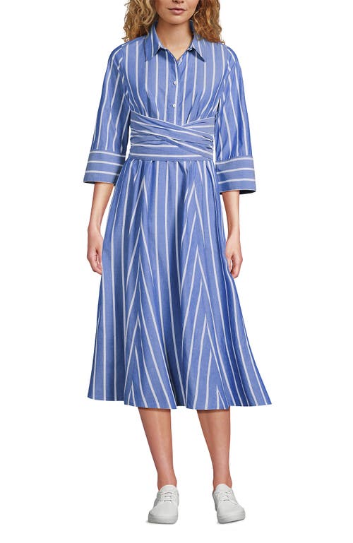LANDS' END LANDS' END POPLIN MIDI WRAP FRONT DRESS 