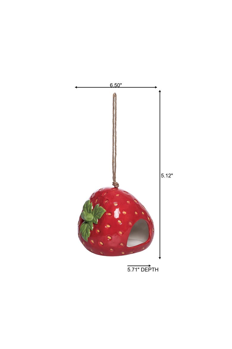 Dolomite Fly Through Strawberry Bird Feeder Birdfeeder Multicolored for Spring Garden Decor, Alternate, color, Red