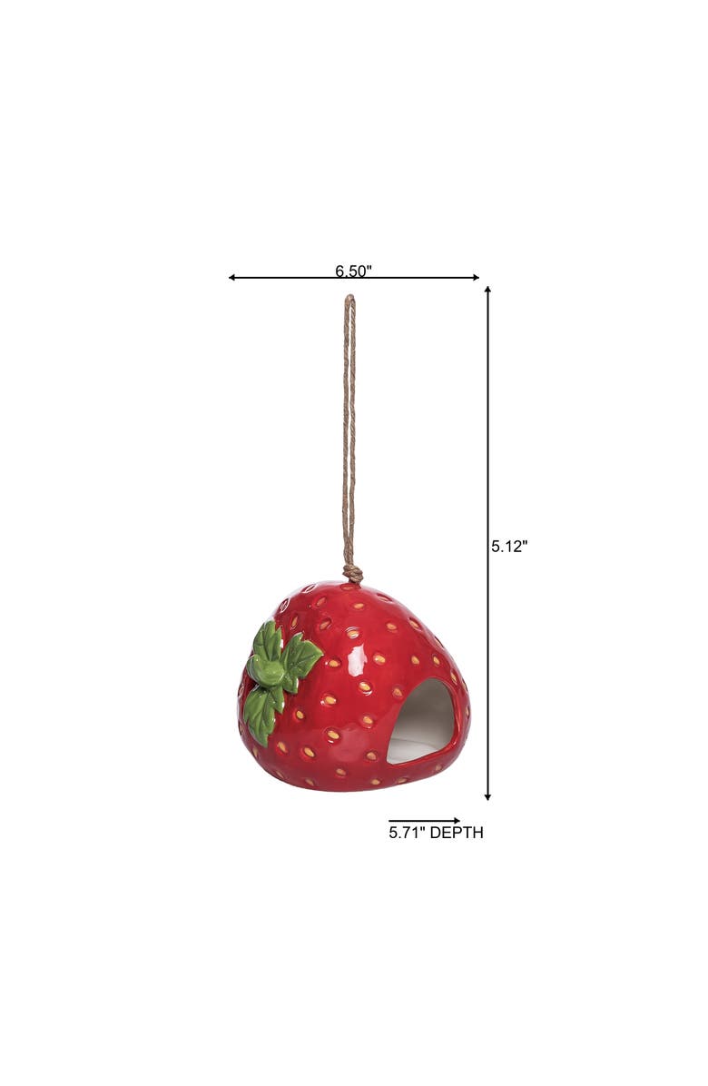 Transpac Dolomite Fly Through Strawberry Bird Feeder Birdfeeder Multicolored for Spring Garden Decor, Alternate, color, Red