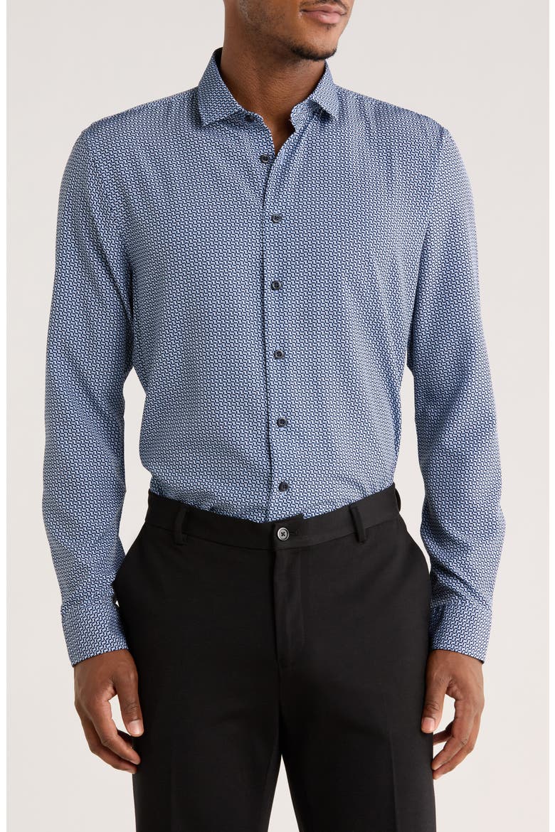 Geo Print Stretch Sport Shirt, Main, color, BLUE