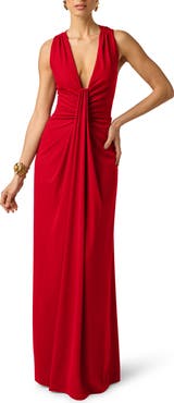 Adrianna Papell Ruched Drape Sleeveless Jersey Gown