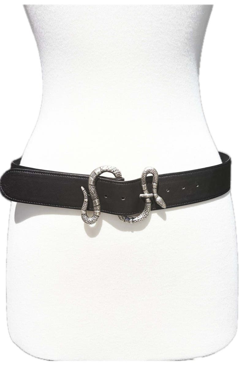 Raina Belts Thin Snake Buckle Leather Belt, Main, color, Black