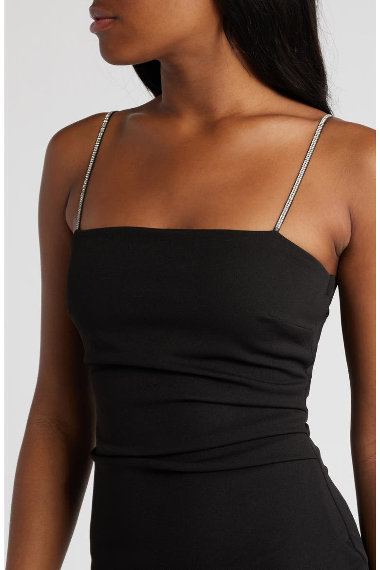 Rhinestone Strap Asymmetric Cocktail Dress, Alternate, color, BLACK