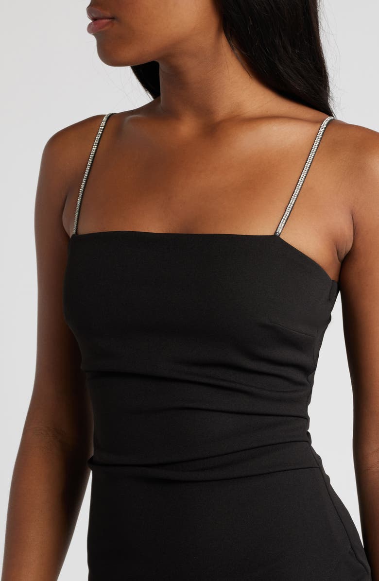 Emerald Sundae Rhinestone Strap Asymmetric Cocktail Dress, Alternate, color, Black