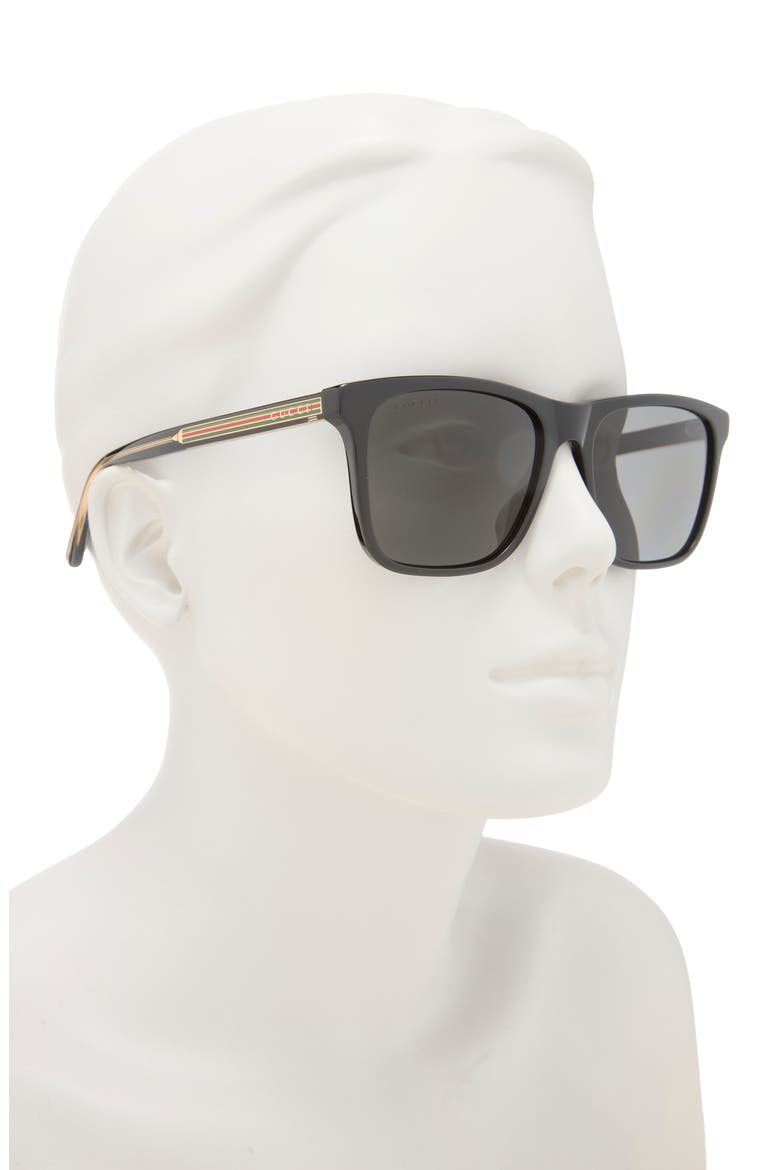 57mm Rectangular Sunglasses, Alternate, color, BLACK BLACK GREY
