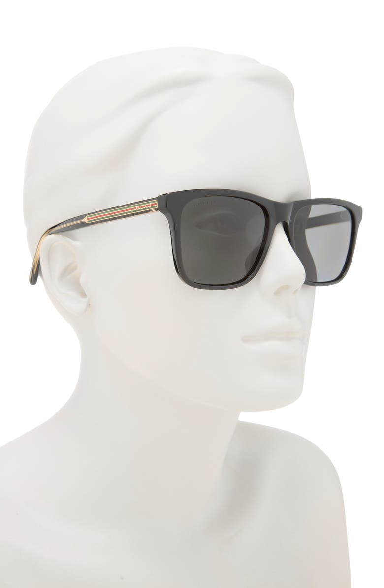 Gucci 57mm Rectangular Sunglasses, Alternate, color, Black Black Grey