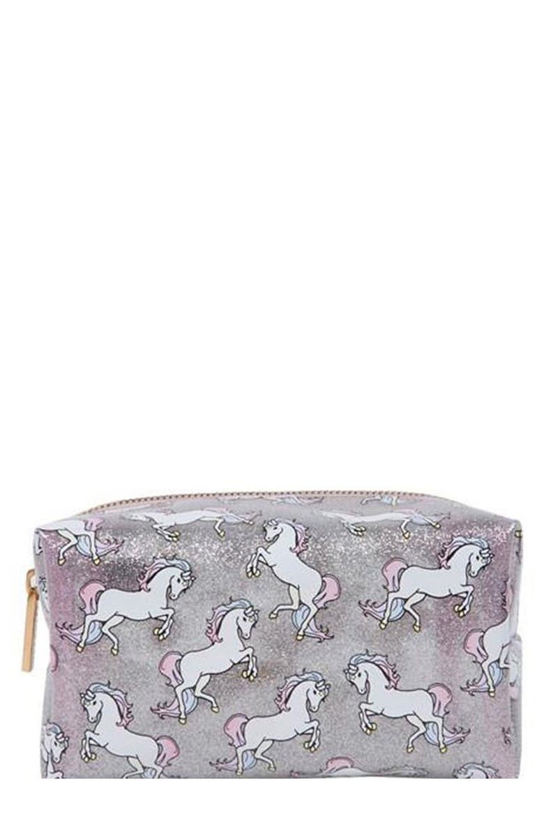 Skinny Dip Glitter Pony Makeup Bag, Main, color, NO COLOR
