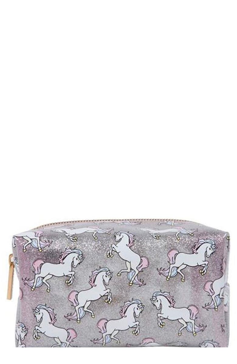Skinnydip Skinny Dip Glitter Pony Makeup Bag, Main, color,