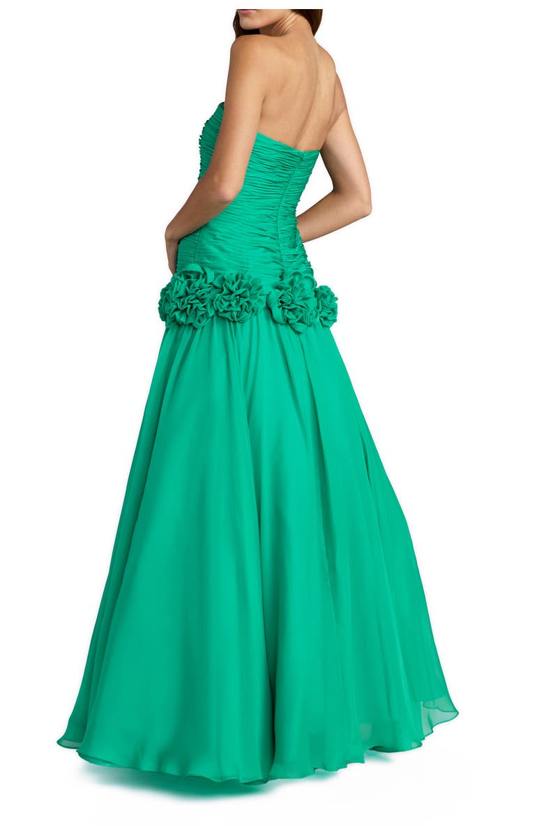 Mac Duggal Strapless Chiffon Drop Waist Ball Gown with Floral Appliqué, Alternate, color, Spring Green