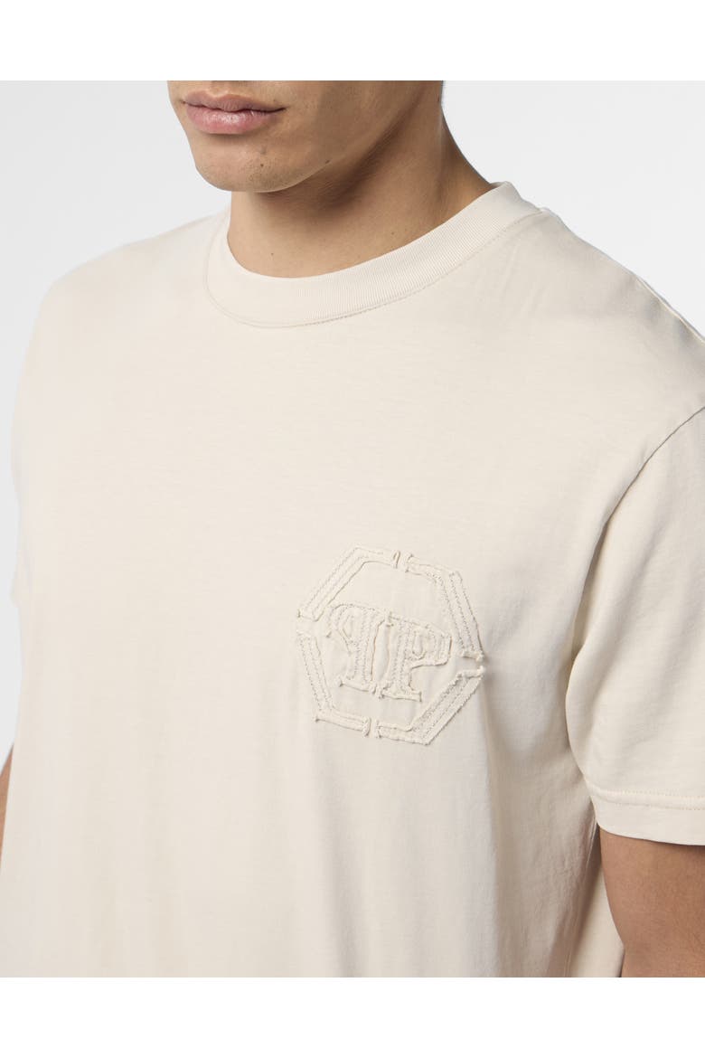 Round Neck T-Shirt Raw Edge Monogram Monogram Men, Alternate, color, beige