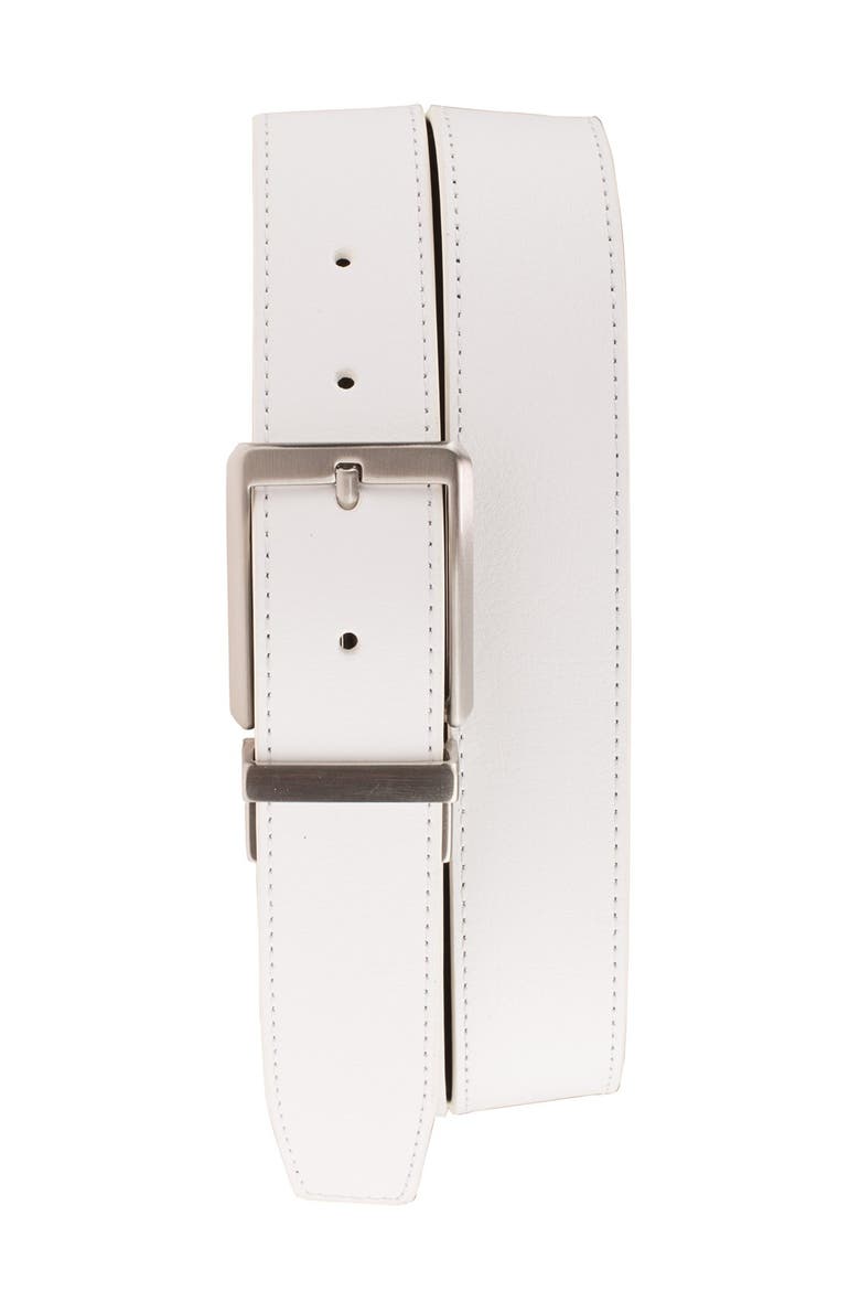 'Core' Reversible Leather Belt, Main, color, WHITE/ BLACK