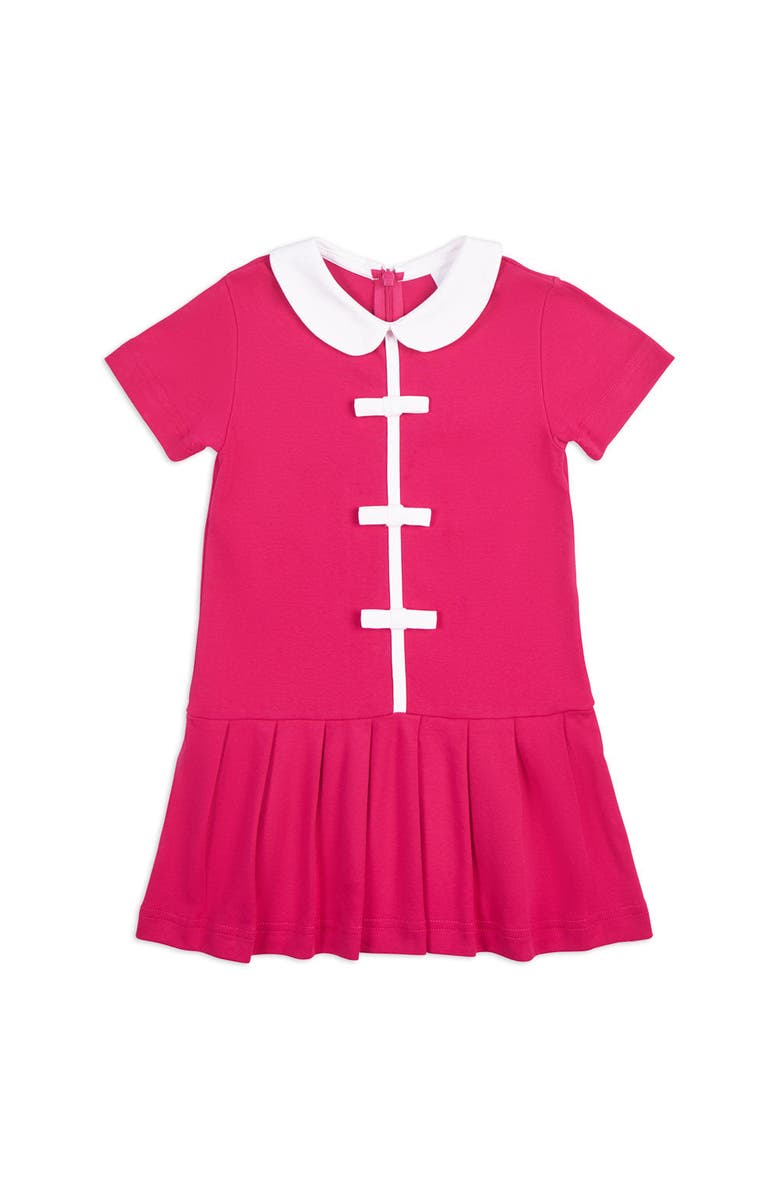 Florence Eiseman Knit Dress With Pleated Skirt And Bows, Main, color, Fuchsia