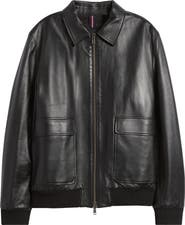 Bugatchi Zip Front Leather Bomber Jacket