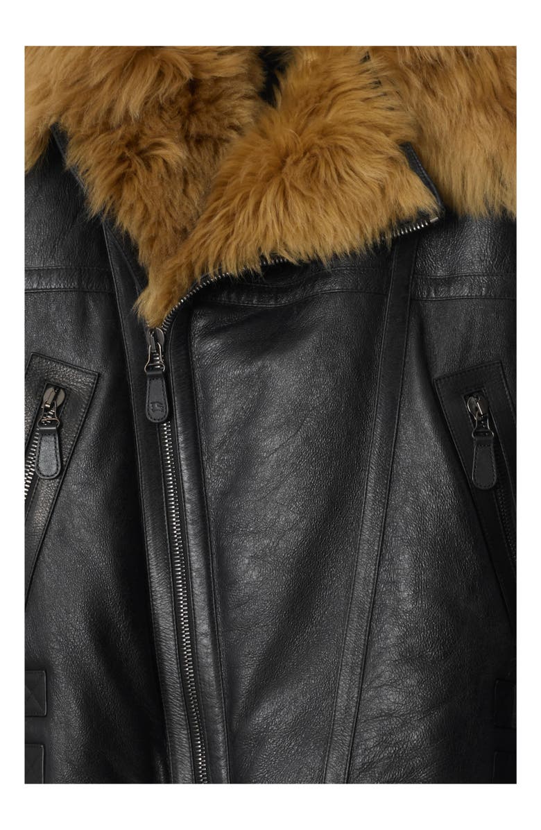 Burberry Cropped Shearling Aviator Jacket, Alternate, color, Black