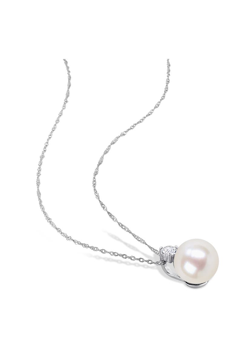 Cultured Pearl & Gemstone Solitaire Necklace 14k, Alternate, color, White Topaz