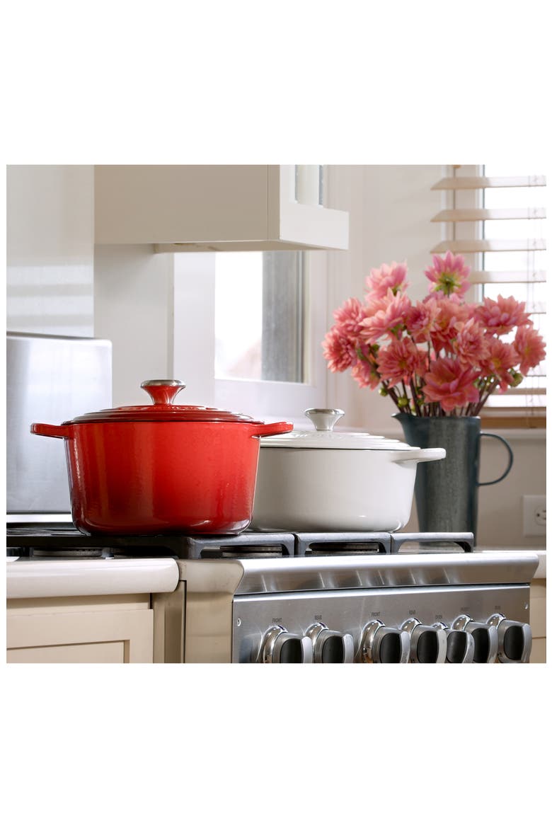 Signature 4.5-Quart Round Enamel Cast Iron Dutch Oven, Alternate, color, CERISE