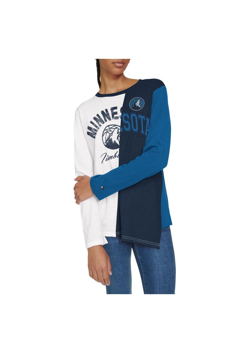 Women's Tommy Jeans White/Navy Minnesota Timberwolves Amelia Color Blocked Long Sleeve T-Shirt, Alternate, color, White