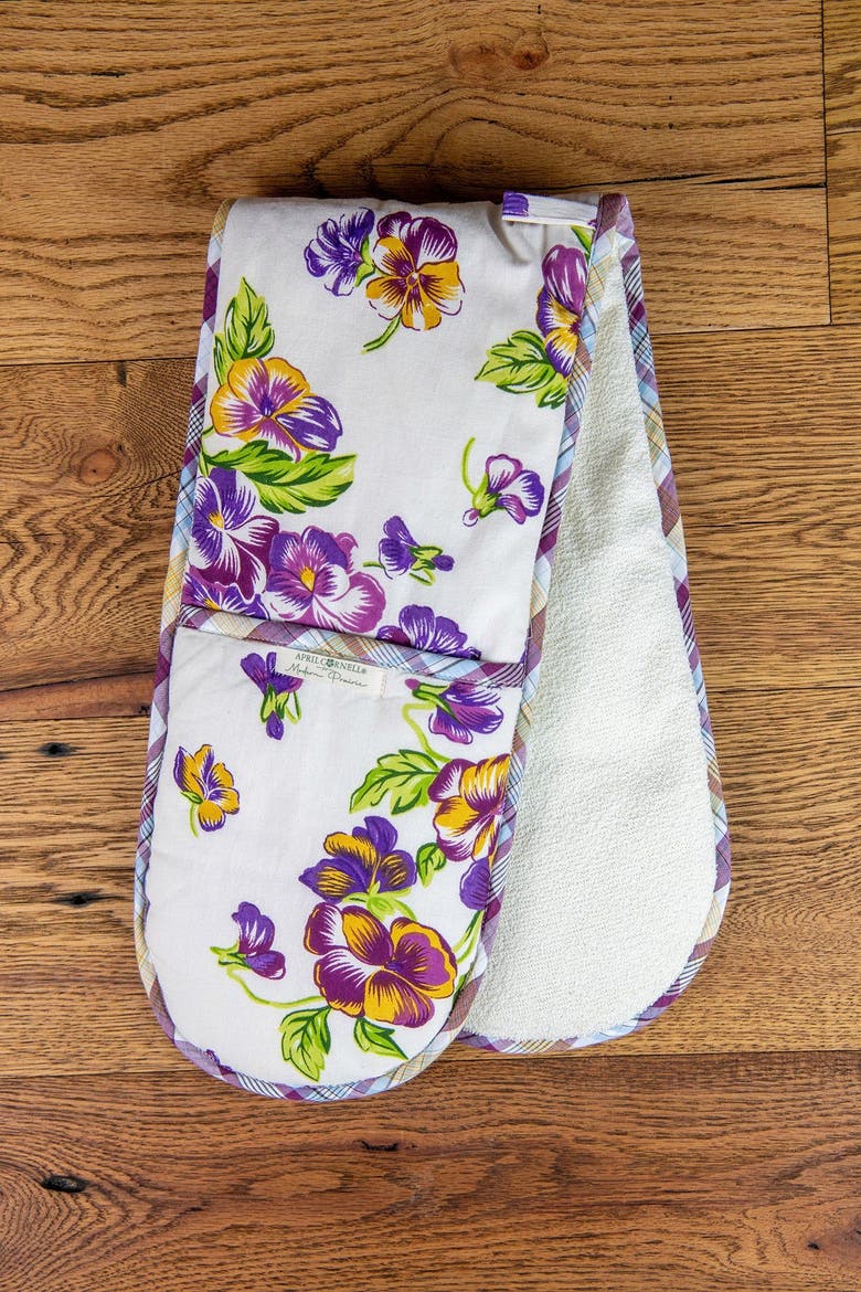Pansies Double Pot Mitt, Alternate, color, Ecru