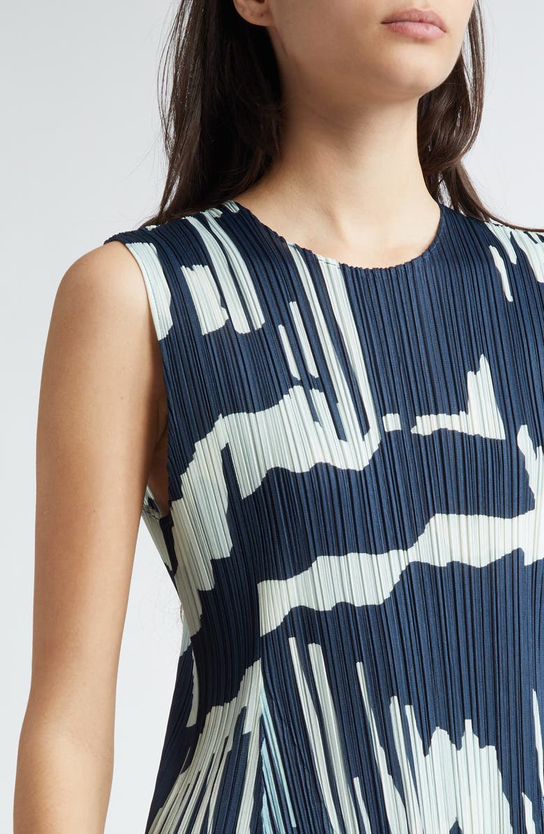 Pleats Please Issey Miyake Refraction Print Pleated Sleeveless Dress, Alternate, color, Grayish Navy