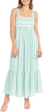 London Times Striped Empire Waist Cotton Maxi Dress