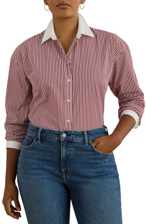 Stripe Cotton Broadcloth Button-Up Shirt (Plus)