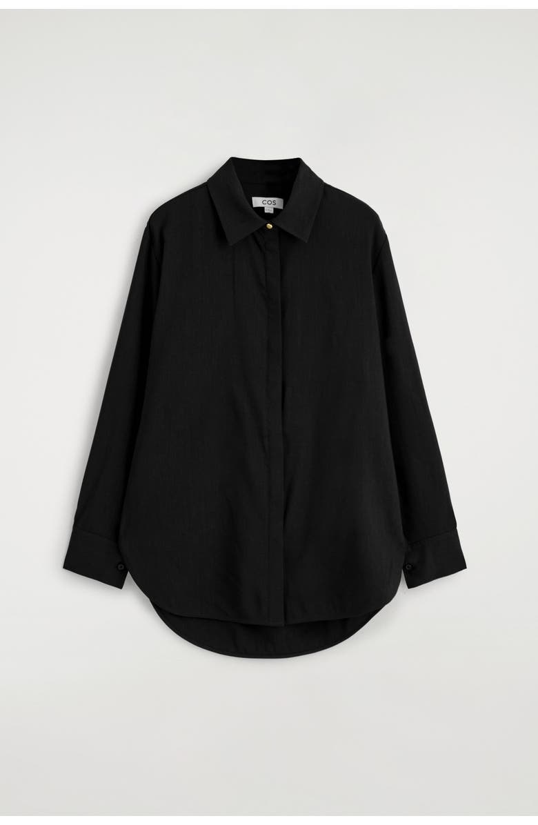 COS Longline Linen Shirt, Alternate, color, Black