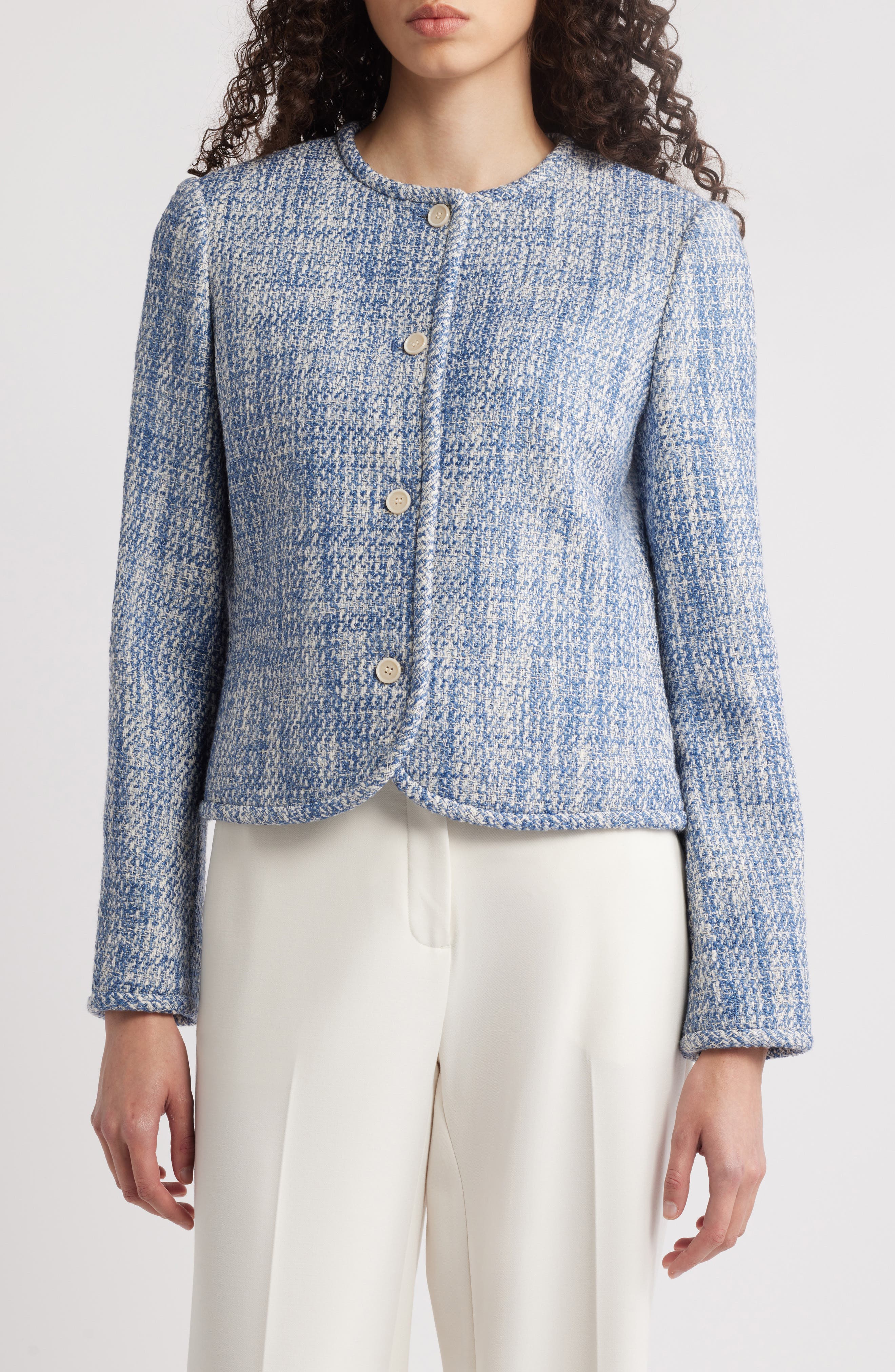 Theory Cotton Tweed Collarless Jacket