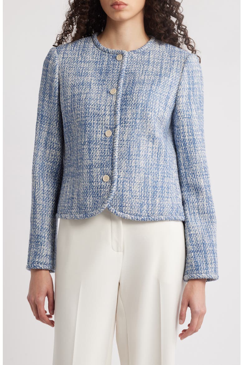Cotton Tweed Collarless Jacket, Main, color, BLUE MULTI