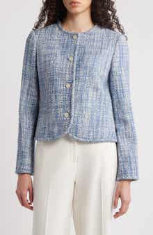 Theory Cotton Tweed Collarless Jacket
