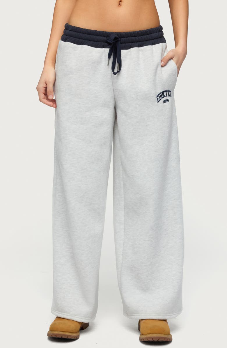 EDIKTED Contrast Waist Logo Wide Leg Sweatpants, Main, color, 