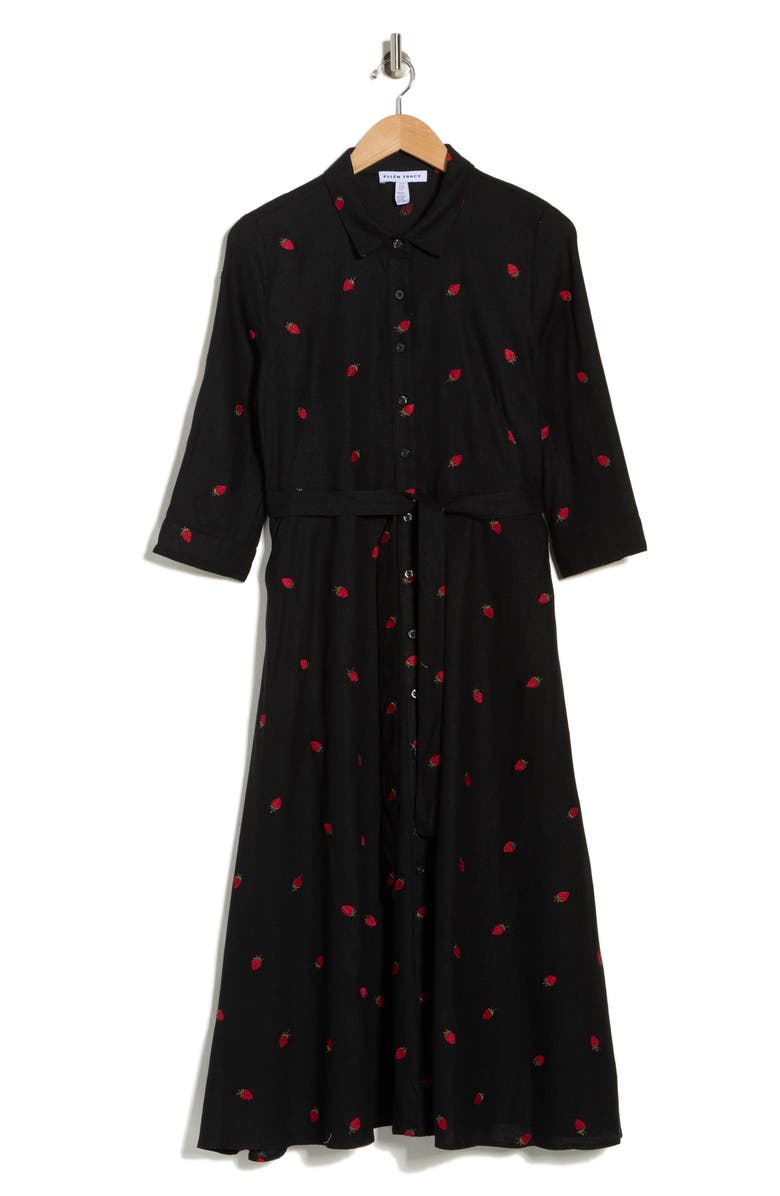 Ellen Tracy Tie Waist Shirtdress, Main, color, Black/ Red