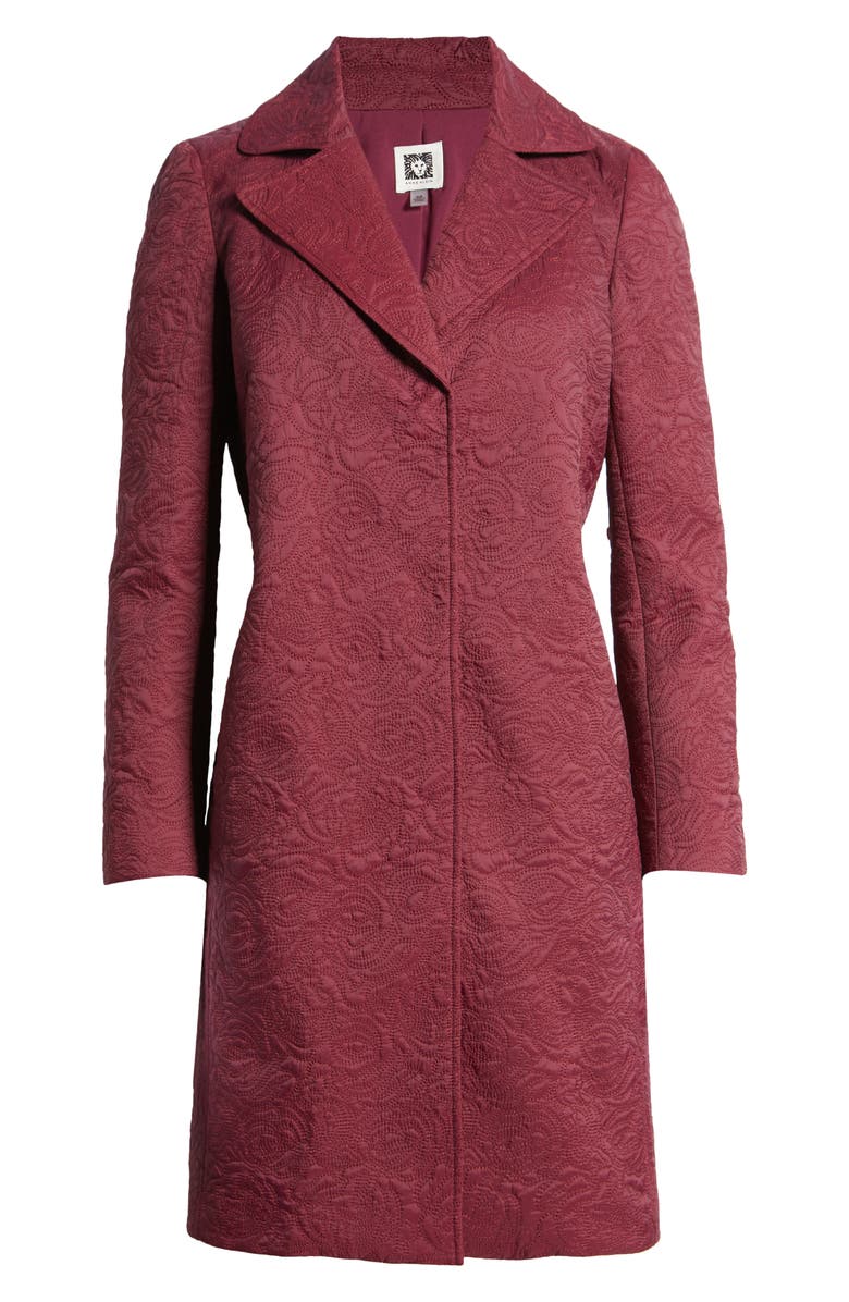 Anne Klein Floral Quilted Snap Front Trench Coat, Alternate, color,