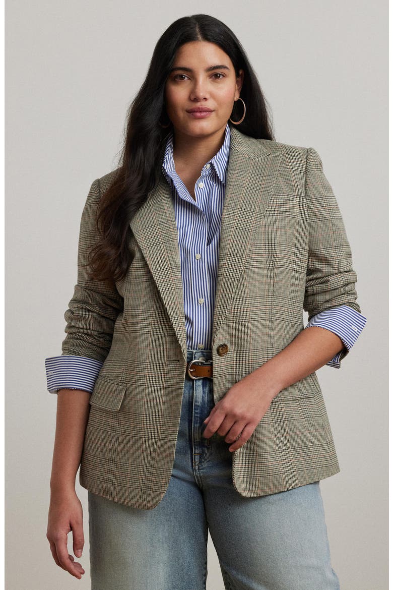 Glen Plaid Cotton Blend Twill Blazer, Alternate, color, NAVY/ TAN MULTI
