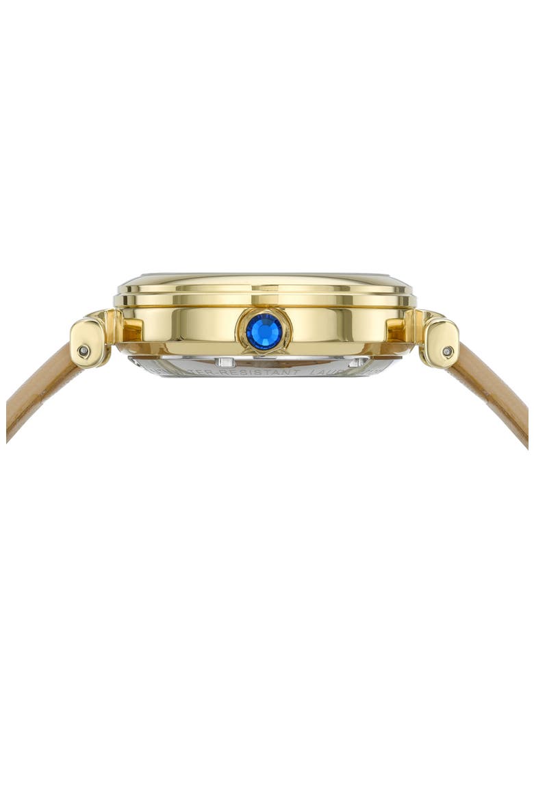Laura White Topaz Automatic Leather Strap Watch, 36mm, Alternate, color, BEIGE GOLD